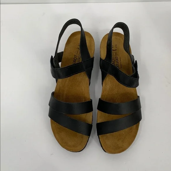 NAOT Kayla comfort wedge sandal shoe black matte strappy leather women new 41 10 - Picture 3 of 7